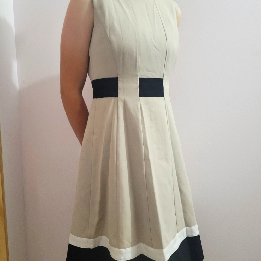 Calvin Klein, size 6P, cream and black dress